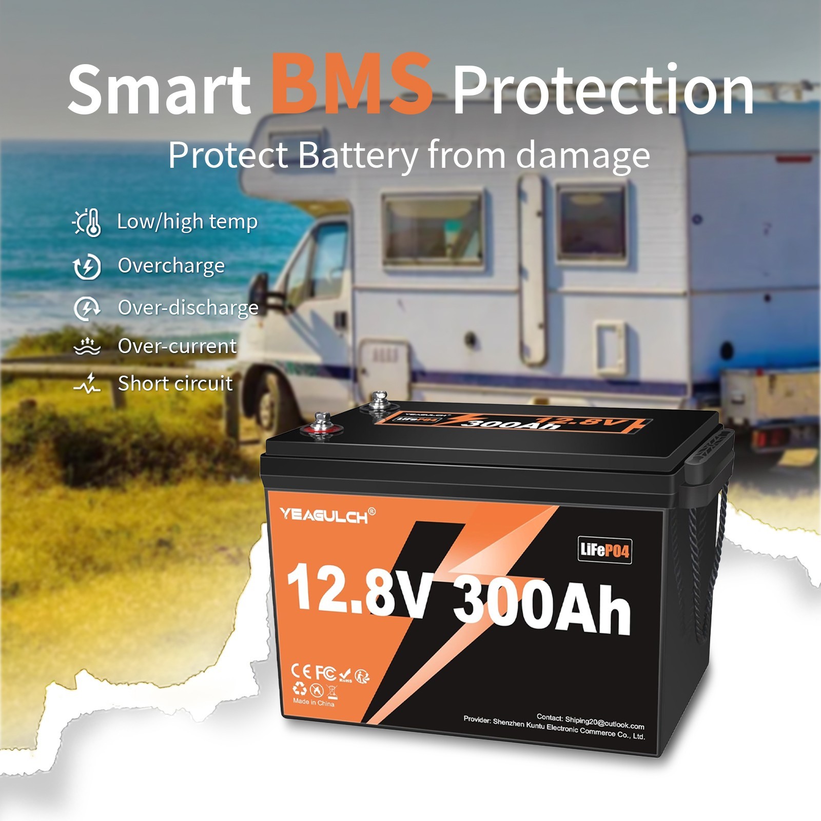 12V 300Ah (280Ah) LiFePO4 Battery With 200A BMS 3840Wh for RV Camping Off-Grid