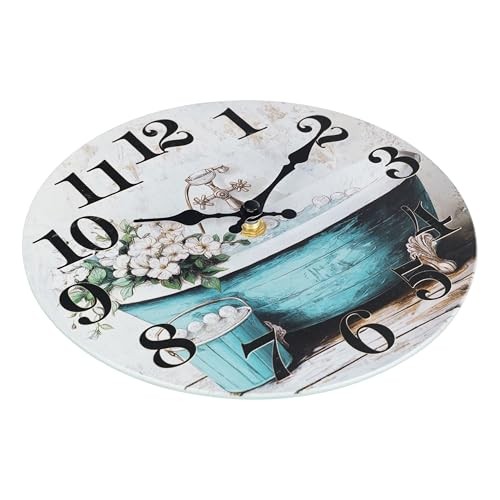 Bathroom Wall Clock,Rustic Style Waterproof Glass Shower Clock Wall Clock for