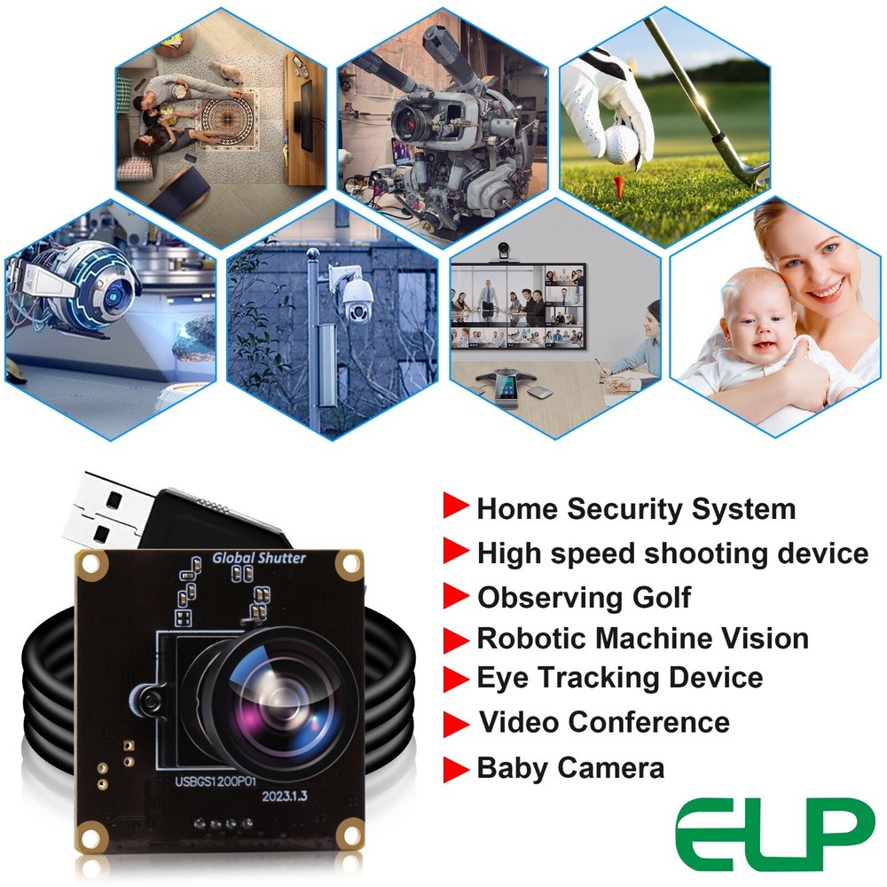 ELP 2.3MP Global Shutter High Speed No Distortion Wide Angle USB Camera Module