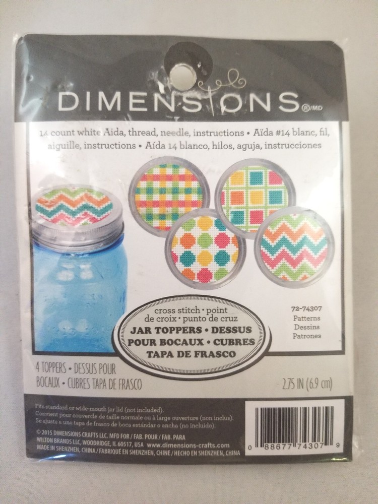 Dimensions Jar Topper "Patterns" Cross Stitch Kit Makes 4 Size 2.75"
