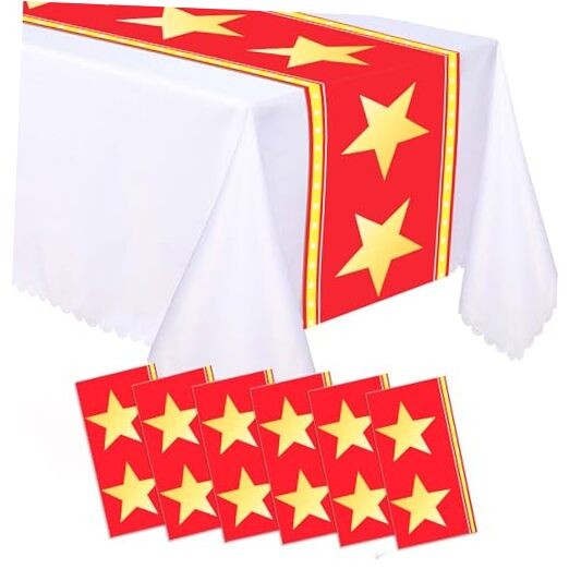 6 Pcs Movie Night Table Runner Movie Night Supplies Red Carpet Gold Star