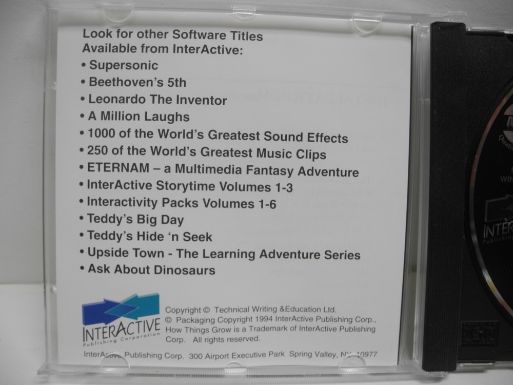"How Things Grow" 1993 InterActive Publishing Corp. PC/Mac CD ROM with Booklet