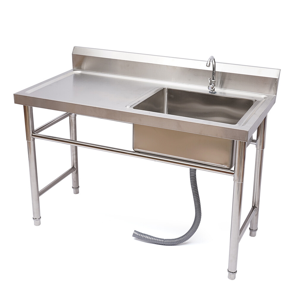 Commercial Kitchen Sink Prep Table w/ Faucet Stainless Steel Single Compartment