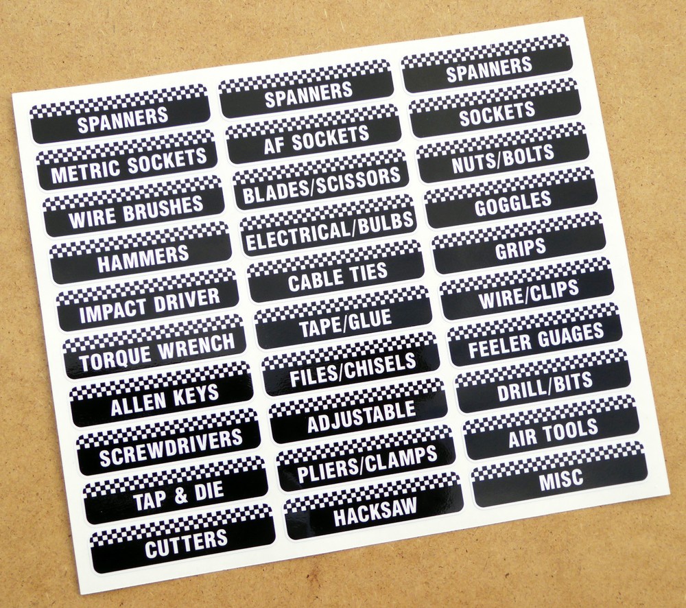 TOOLBOX TOOL CHEST Drawer LABEL stickers decals Identify your workshop tools