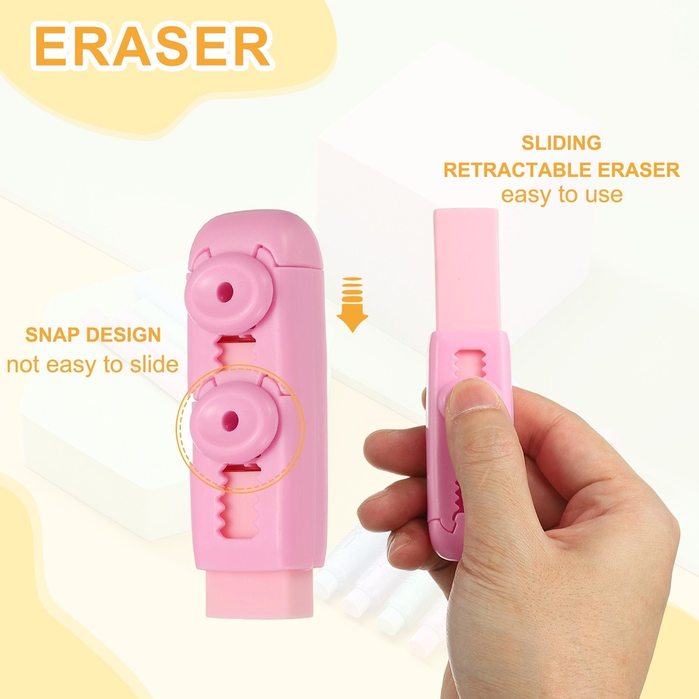 5 Pack Erasers, Pencil Erasers Large Eraser Push Pull Cute Soft, Pink