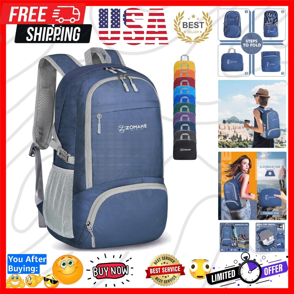 Lightweight Packable Backpack 30L, Foldable Hiking Backpacks Water Resistant ...