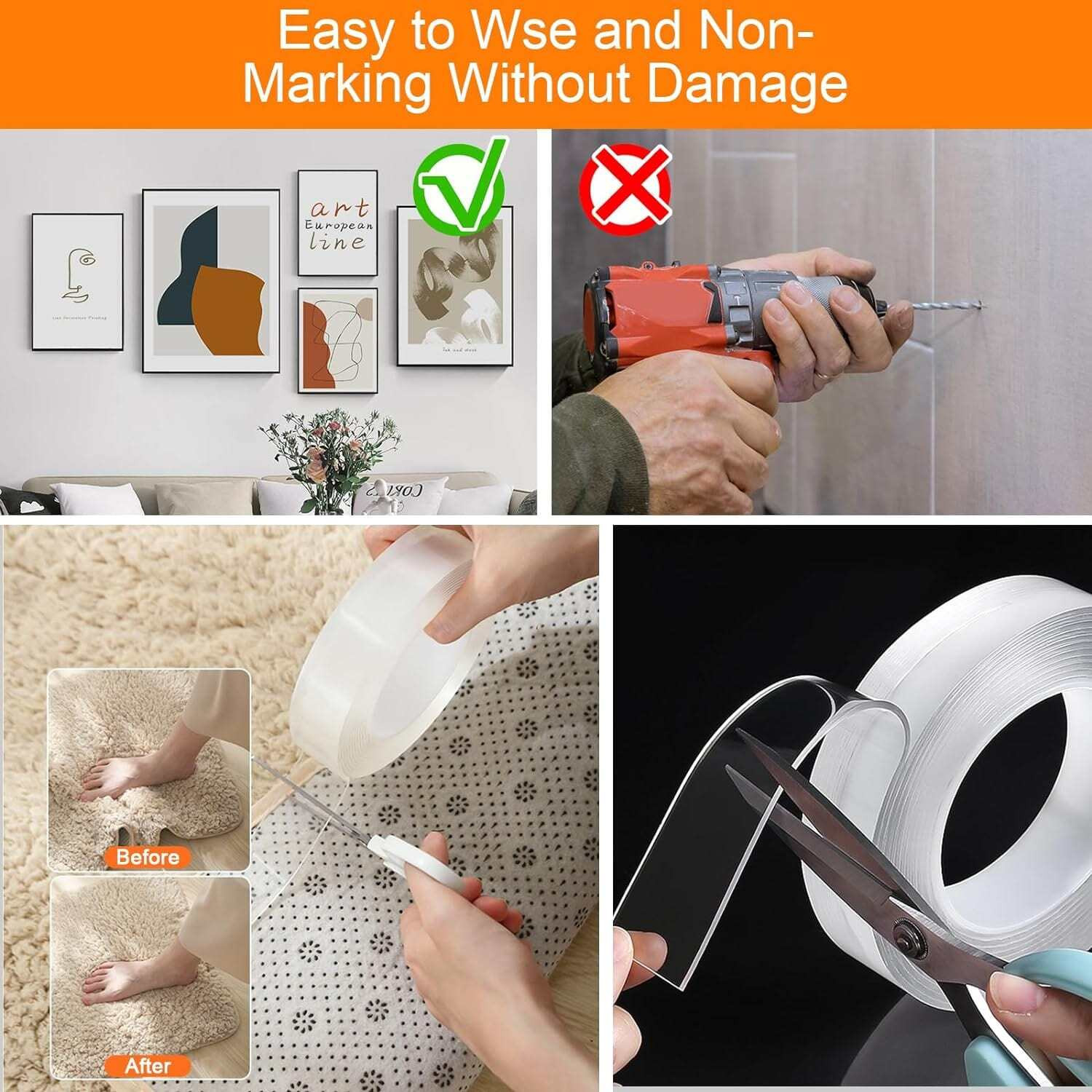 Nano Tape Heavy Duty Double Sided Tape Reusable Strong Adhesive Mounting Tape