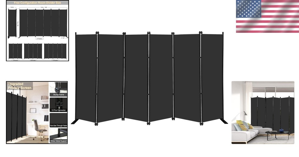 Room Divider Panel Screen 6 Panel Folding Privacy Screen Portable Partition Wall