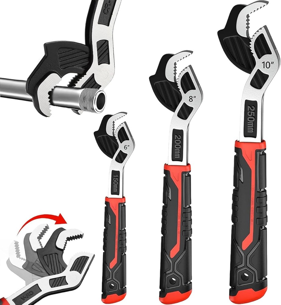 6” 8” 10” Multi-function Self-locking Pipe Wrench Set, Chromium Vanadium Steel