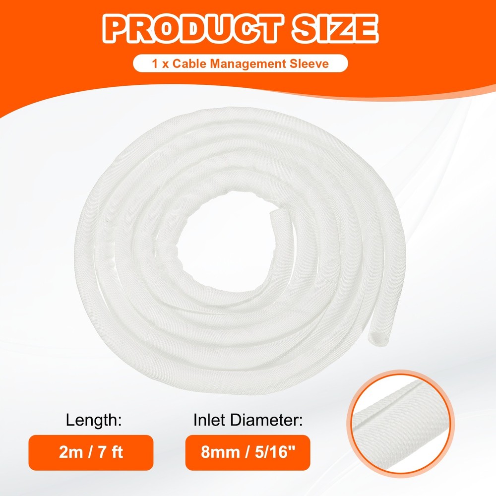 Wire Split Braided Cable Management Sleeve, White (5/16" - 7 Feet)