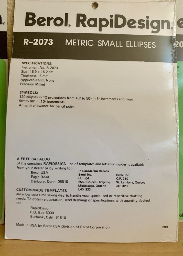 Three Berol Rapidesign Template - Small Metric Ellipses - R-2073
