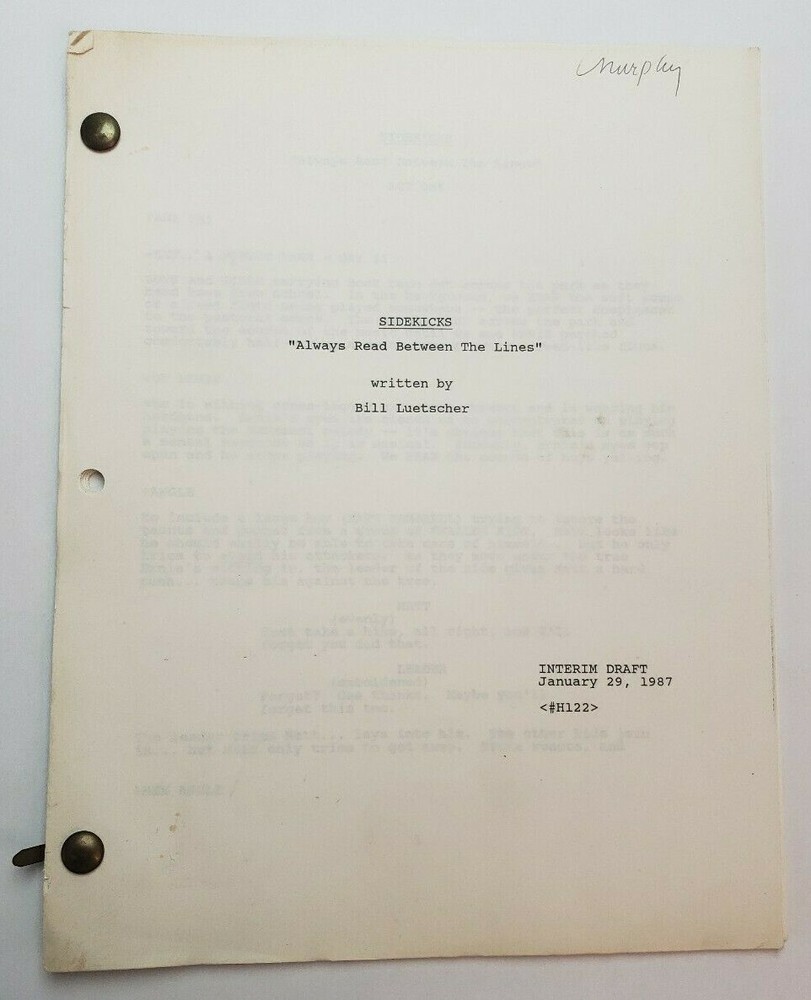 SIDEKICKS / Bill Luetscher 1987 TV Series Script "Always Read Between the Lines"