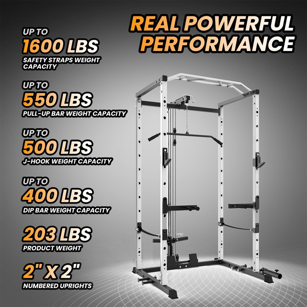 1600LBS Power Cage with LAT Pulldown Multi-Functional Power Rack W/Cable Pulley