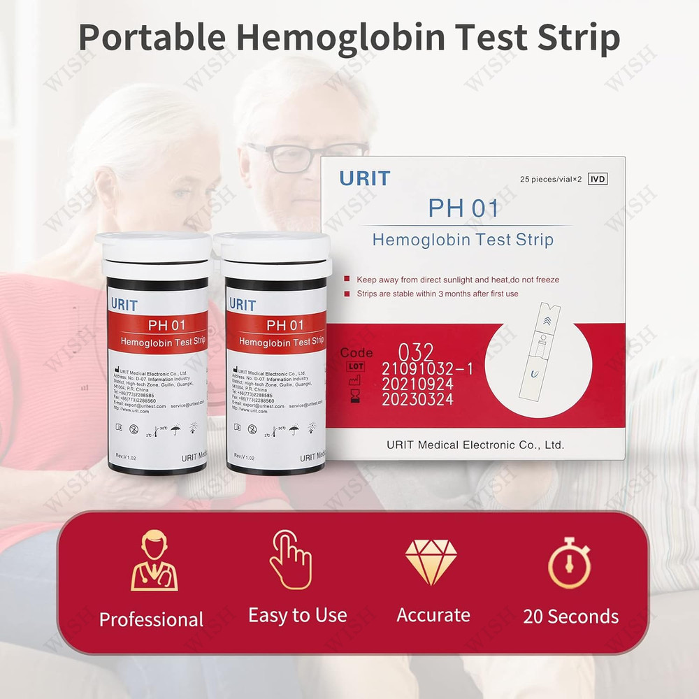 URIT hemoglobin test strips，50 Test Strips for PH-01A (Test Strips Only)