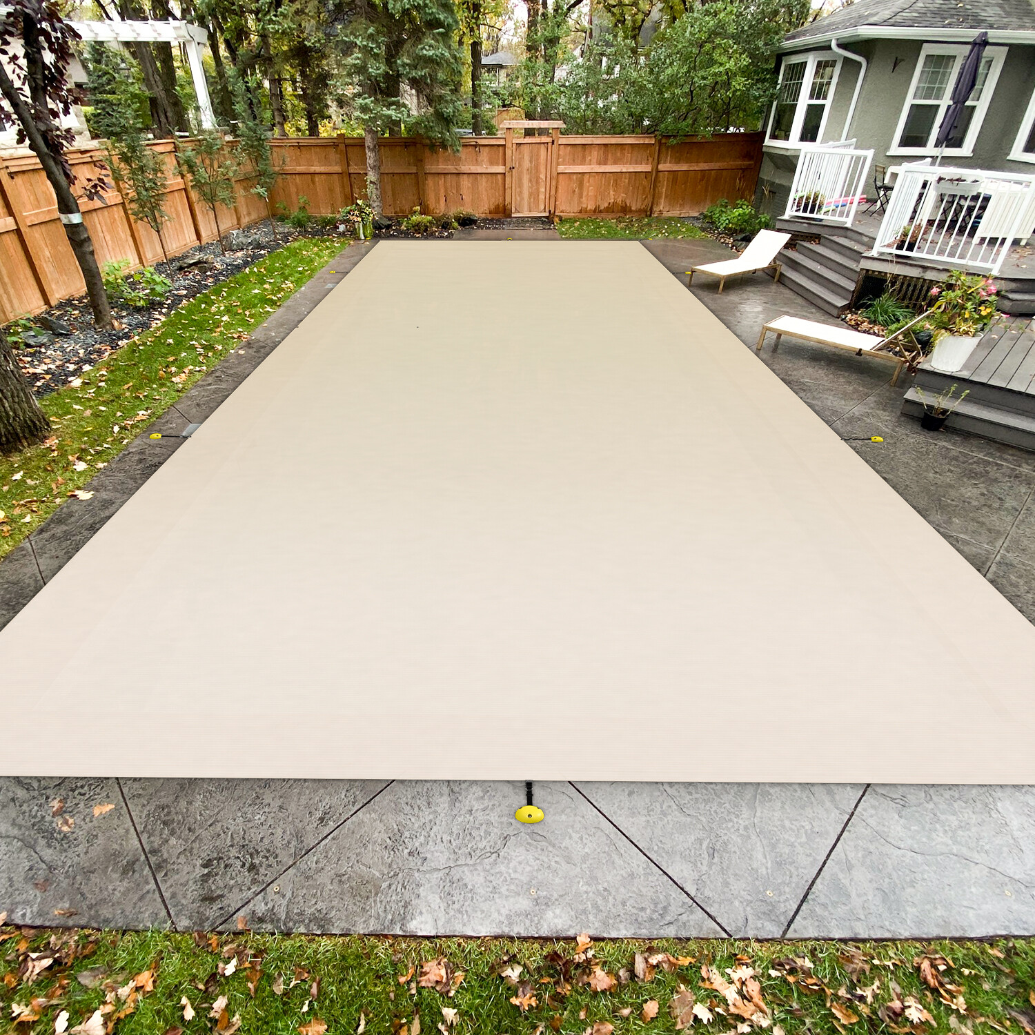 Inground Swimming Pool Cover Rectangle Heavy Duty Safety Winter Mesh Cover Beige