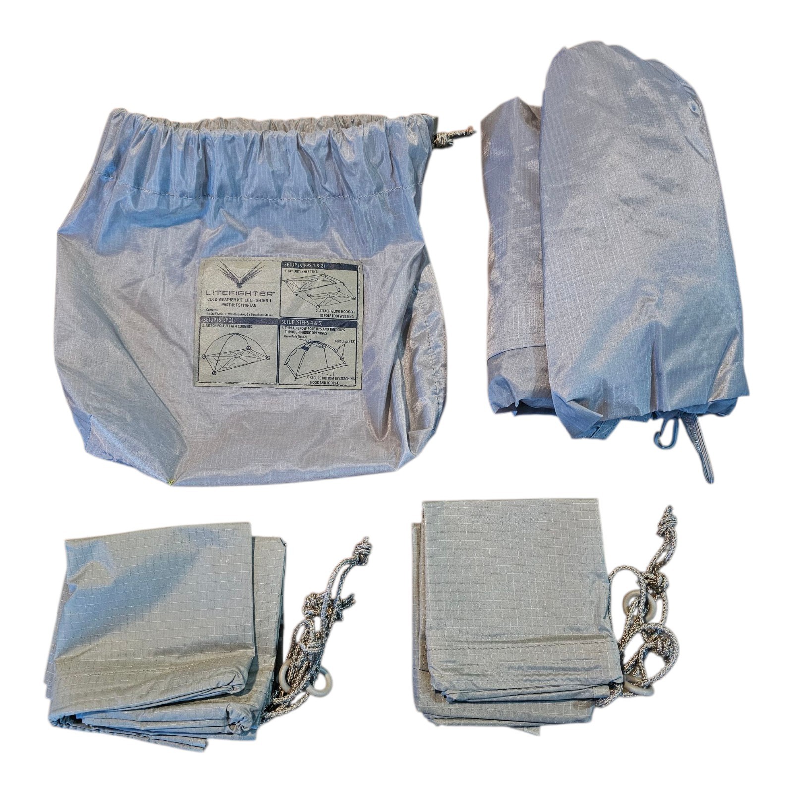 USGI LiteFighter Cold Weather Kit (For 1 man tent) Coyote W/ 4 Snow/Sand Anchors