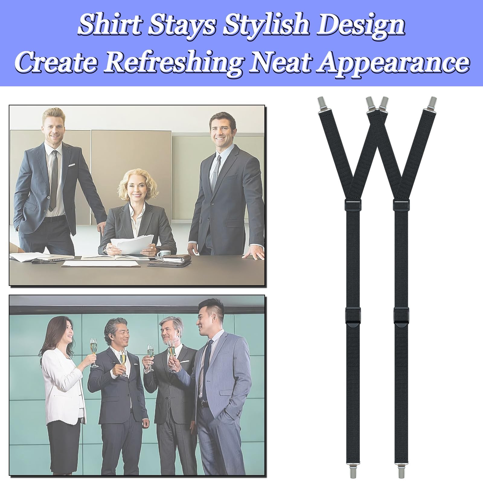 Black Shirt Stays for Men Garters with Non Slip Clips Sock