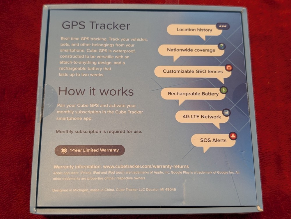 Cube GPS Tracker with Collar attachments , Real-Time Tracking - 4G Cellular