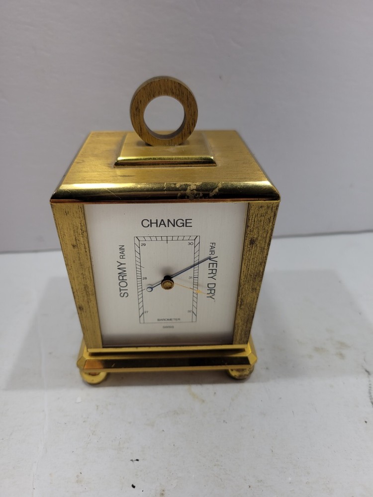Hamilton Transistorized Weather Stations Desk Square Shaped Analog Clock - Gold