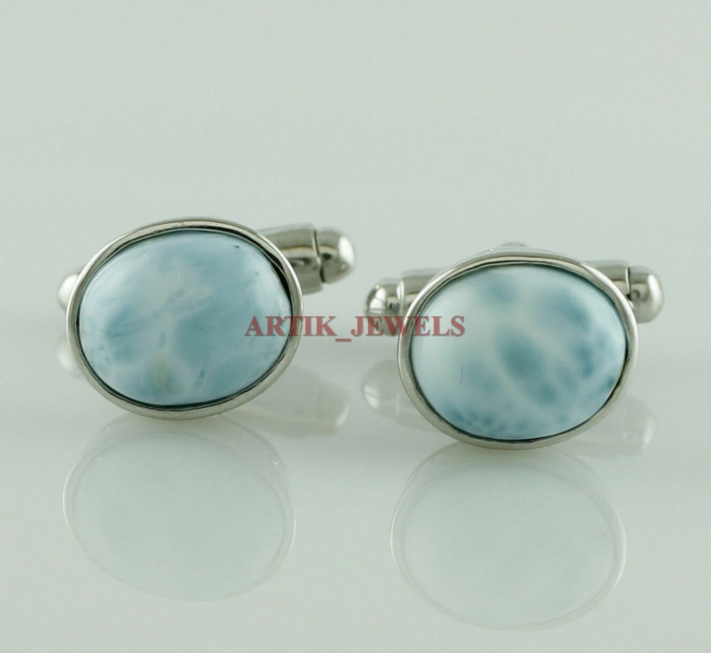 Natural Larimar Gemstone 925 Sterling Silver Cufflink #2644