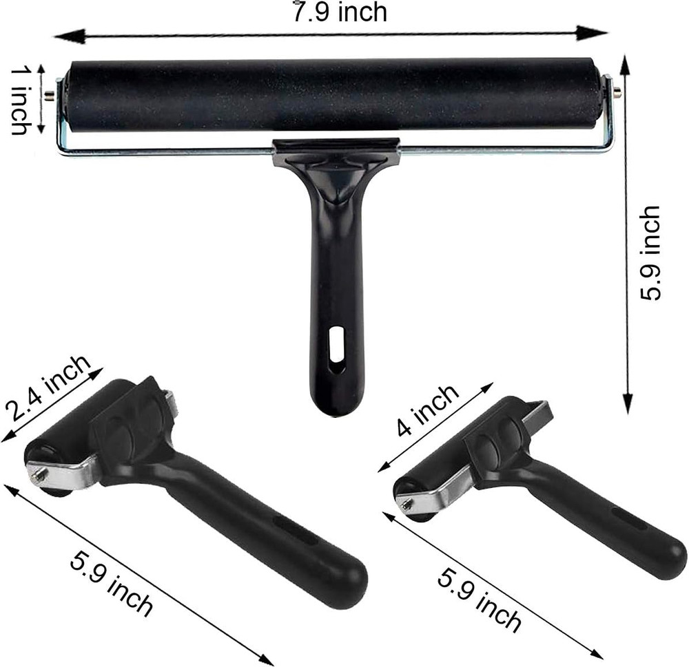 3 Pack Printmaking Brayers - Hard Rubber Rollers (2.4’’, 4’’, 7.9’’)