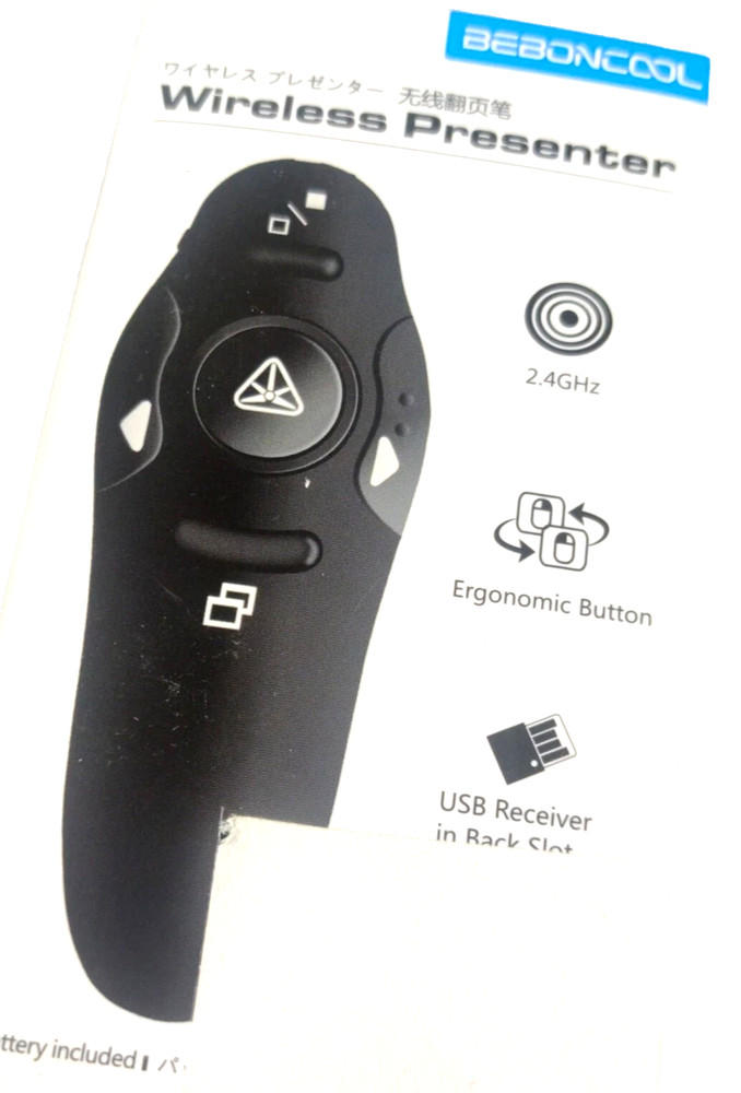 NEW Beboncool Black Wireless Presenter 2.4GHz Ergonomic Button D100-US NEW