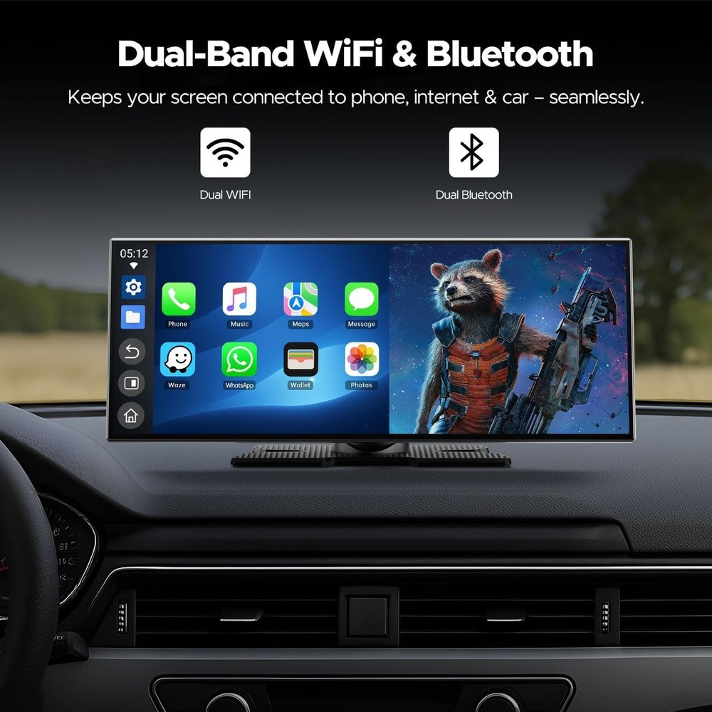 11.26" Touch Screen Wireless Apple Carplay Portable Car Stereo w/Netflix YouTube