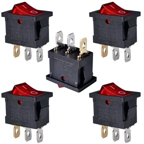 Boat Rocker Switch 5 Pcs Snap in Toggle Switch Red 3 Pin Red LED On-Off-5Pack