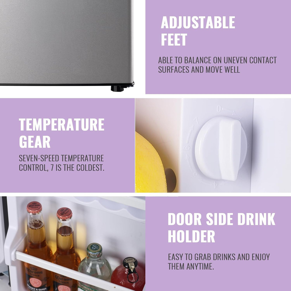 2.4 Cu.Ft Small Refrigerator with Freezer Dorm Mini Fridge Removable Plastic She
