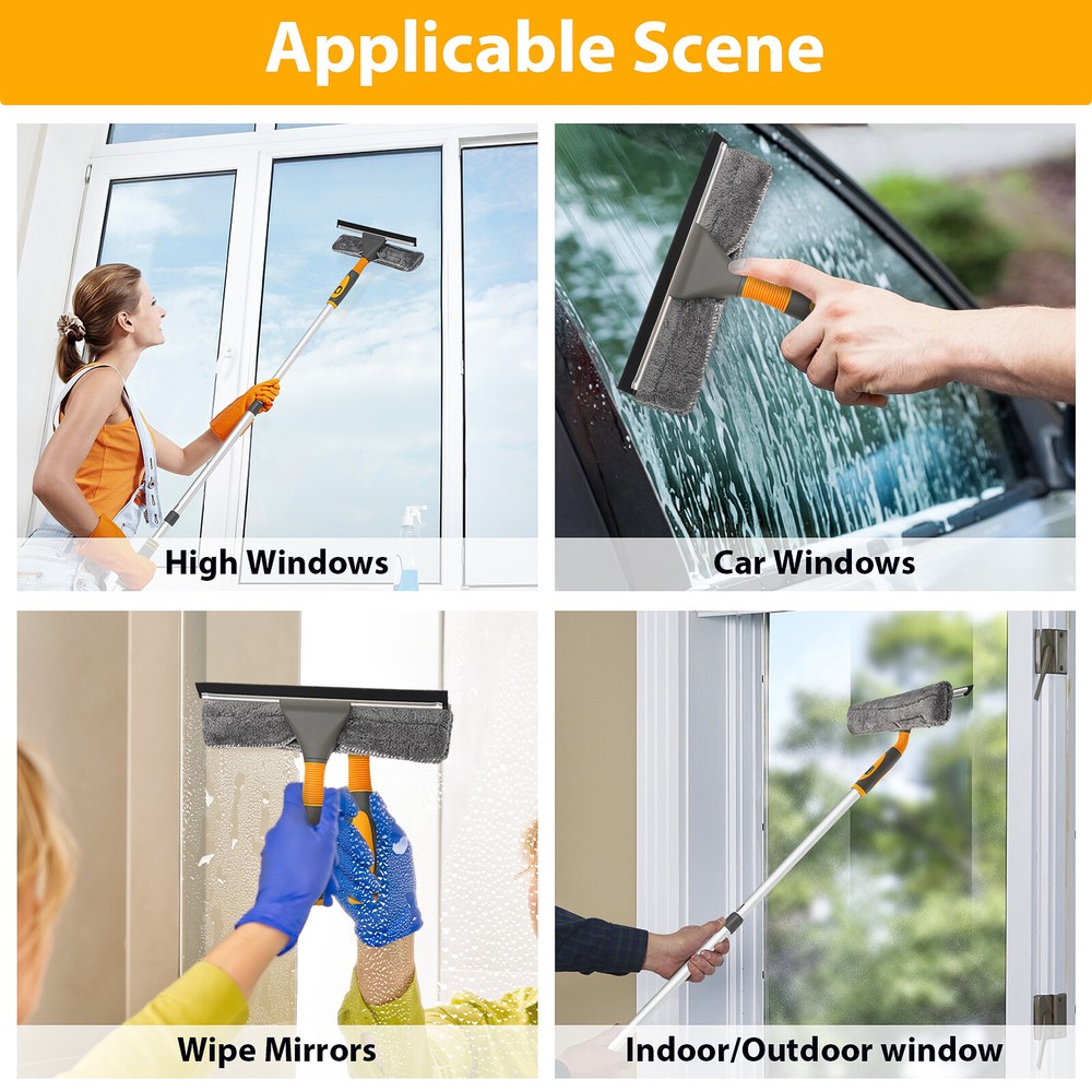 61'' Extendable Window Squeegee Cleaner Telescopic Long Handle Washer Scrubber