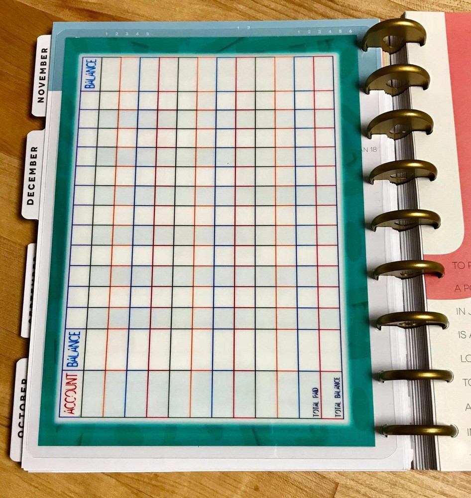 Debt Tracker Two Sided Dashboard Insert for use with Happy Planner