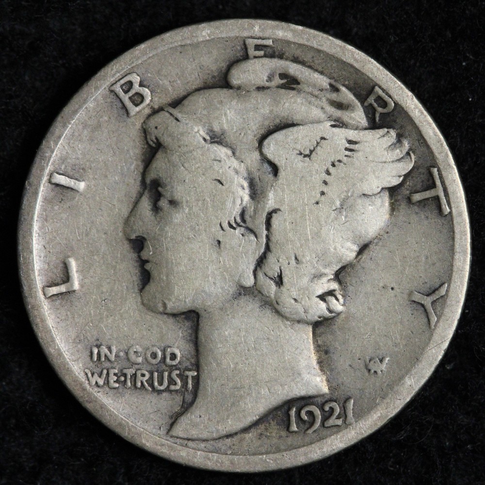 1921 Mercury Silver Dime FINE E263 GREN