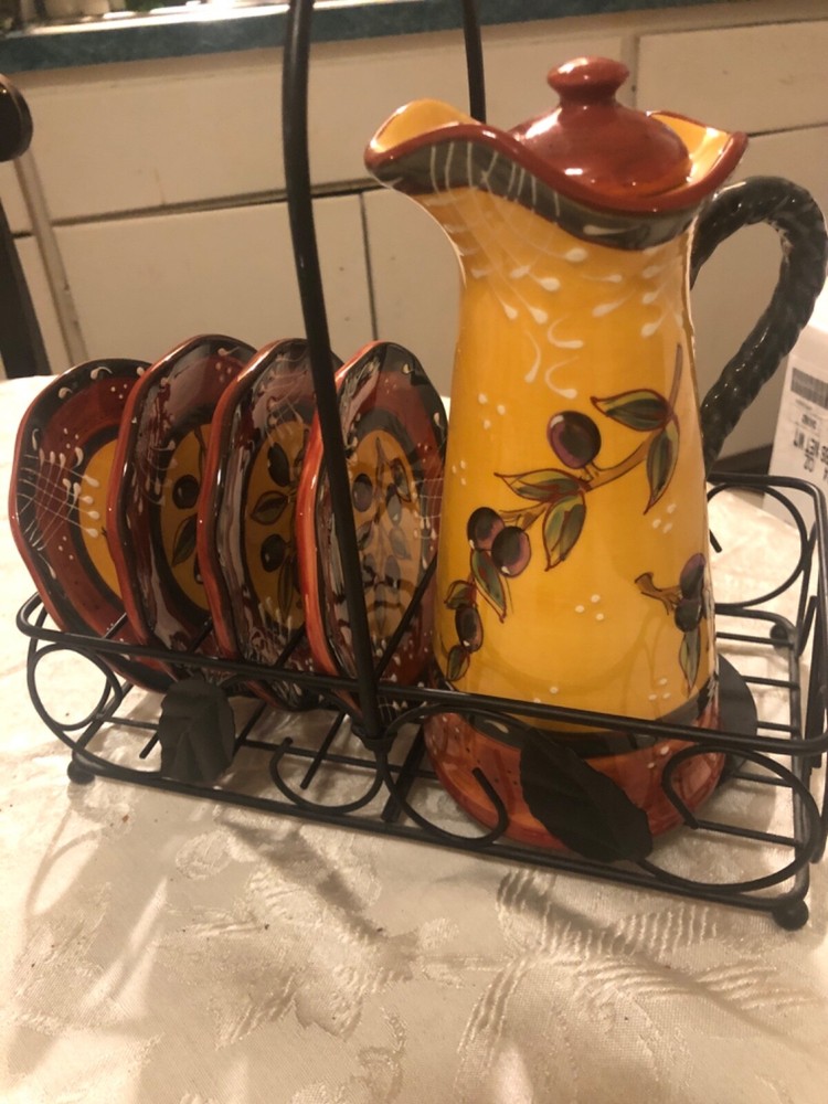 oil server w lid 4 plates caddy set