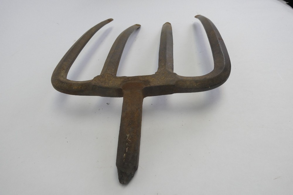 Antique Four Pronged Blacksmith Made Pitchfork Head Tool Part