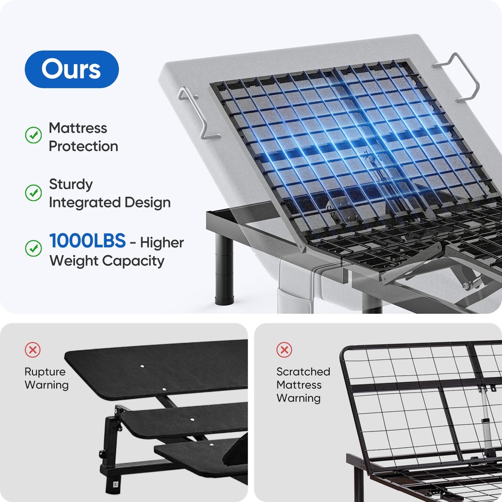 Split King Electirc Adjustable Bed Frame Base With Massage Remote USB Twin XL