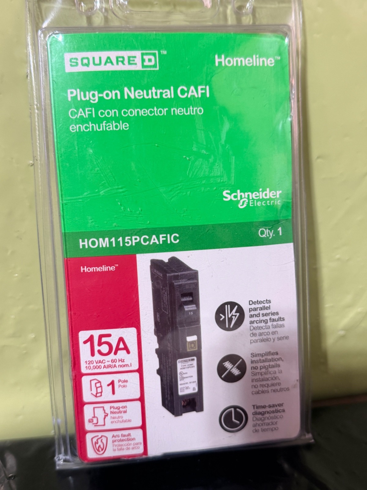 SQUARE D HOM115PCAFIC CIRCUIT BREAKER AFCI 15 AMP 120VAC 1-POLE NEW IN PACKAGING