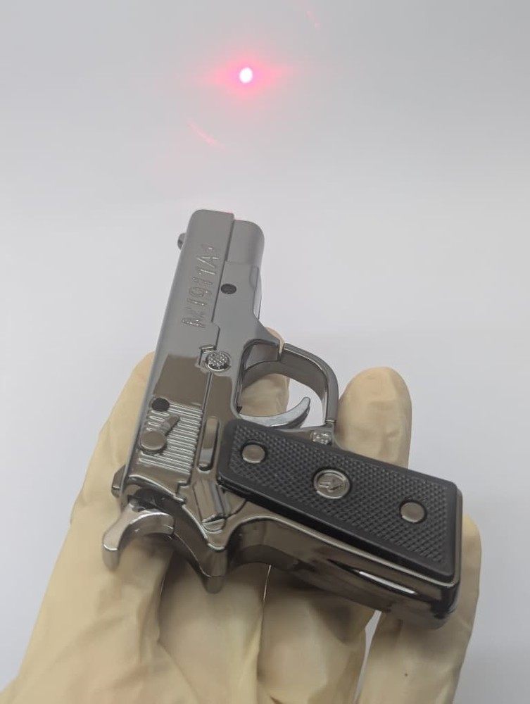 Mini Gun Keychain Laser Pointer, LED Flashlight 1/6 Scale M1911A1 Black Edition
