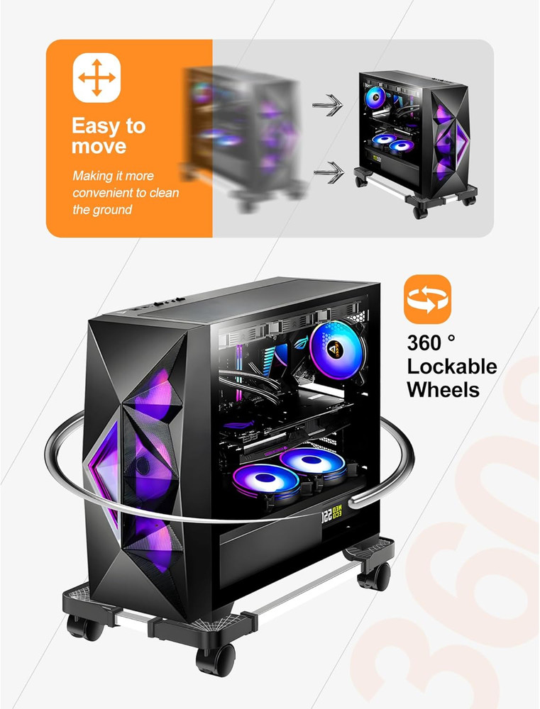 Computer Tower Stand, Adjustable Mobile CPU Stand with Rolling Caster Wheels