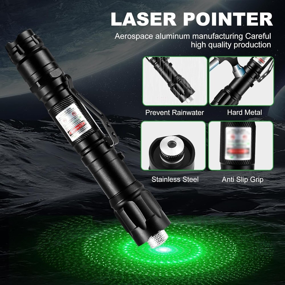 Rugged Green Laser Pointer - Adjustable Focus & Waterproof with Carrying Case