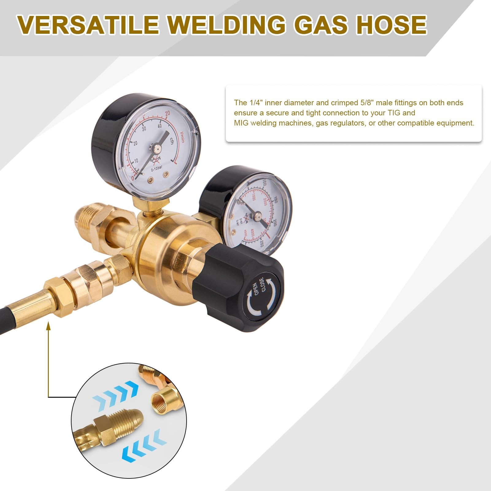 Argon Hose, Welding Gas Hose 30FT 5/8X18 Male Inert for MIG TIG Welding Flowm...