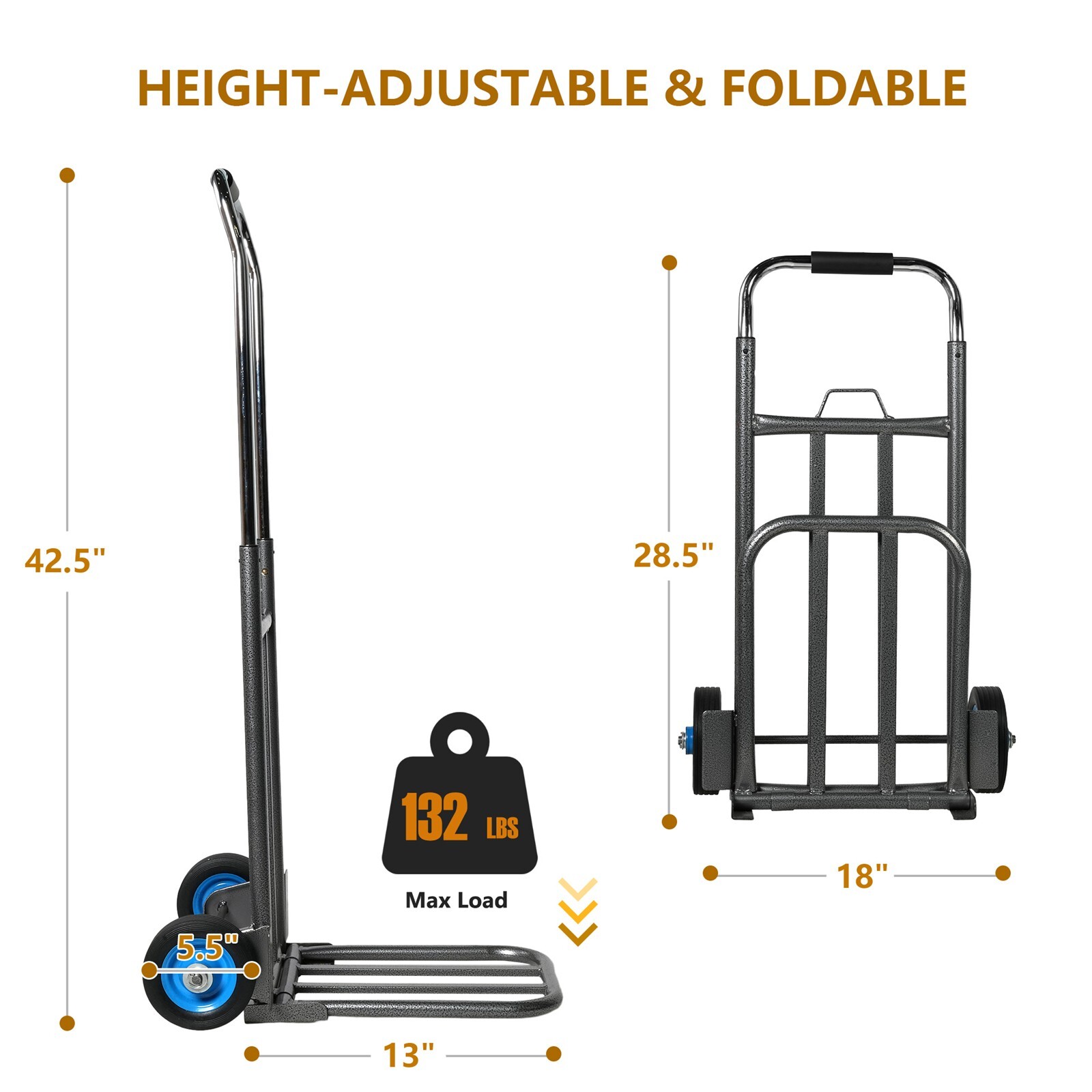 VILOBOS Heavy Duty Hand Truck Dolly Folding Moving Travel Cart Adjustable Handle