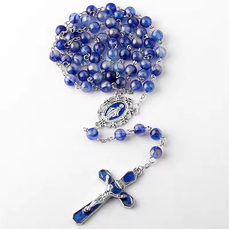 Catholic Town Necklace Rosary w Miraculous Medal centerpiece medal and 8mm beads