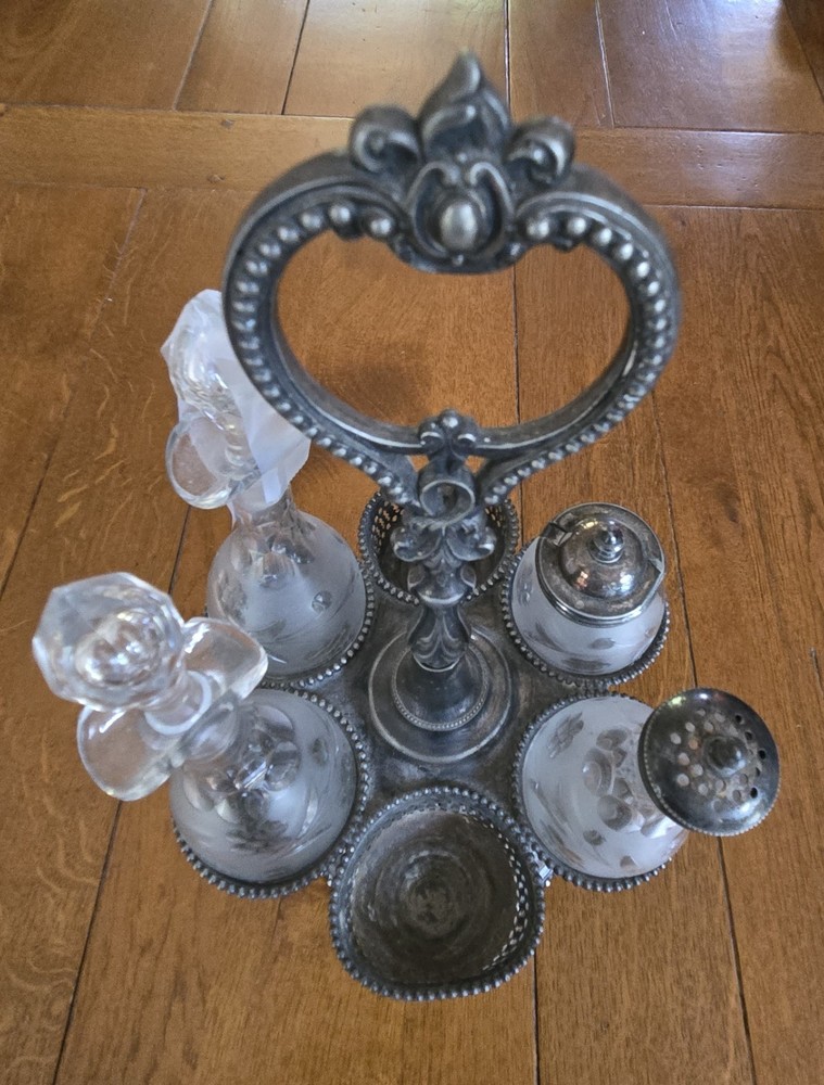 Victorian Antique Silverplate Cruet Caddy Castor Set