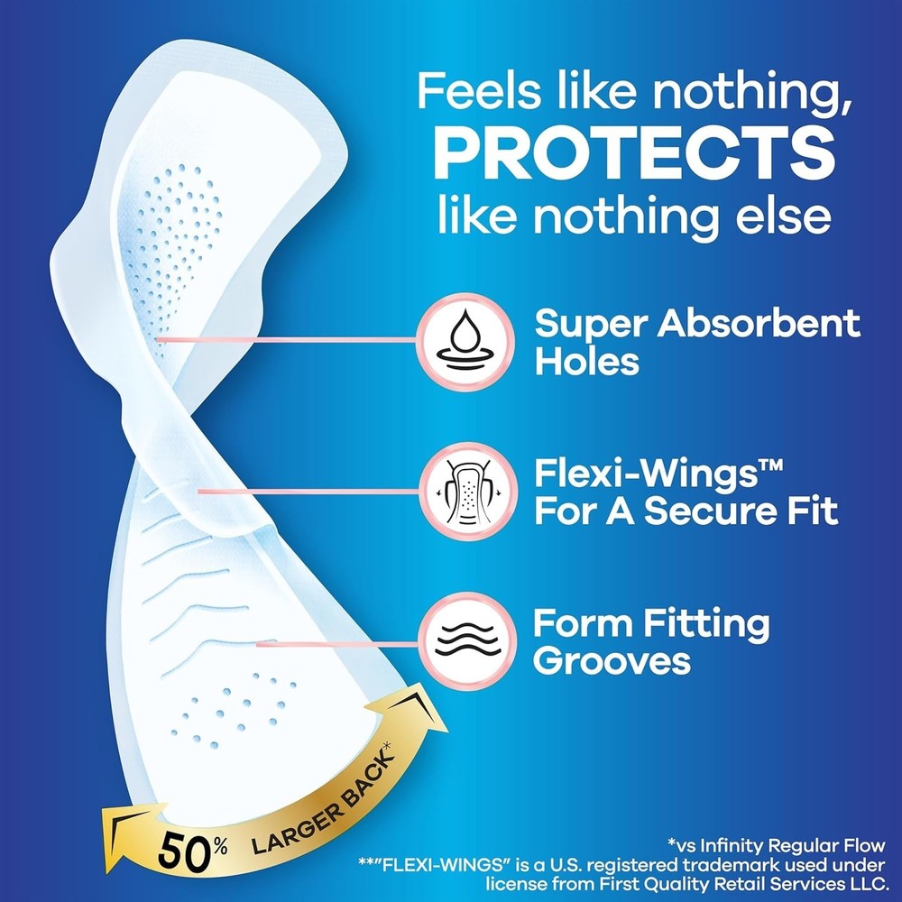 Always Infinity Feminine Pads Size 5 Extra Heavy Overnight 66 Count Unscented