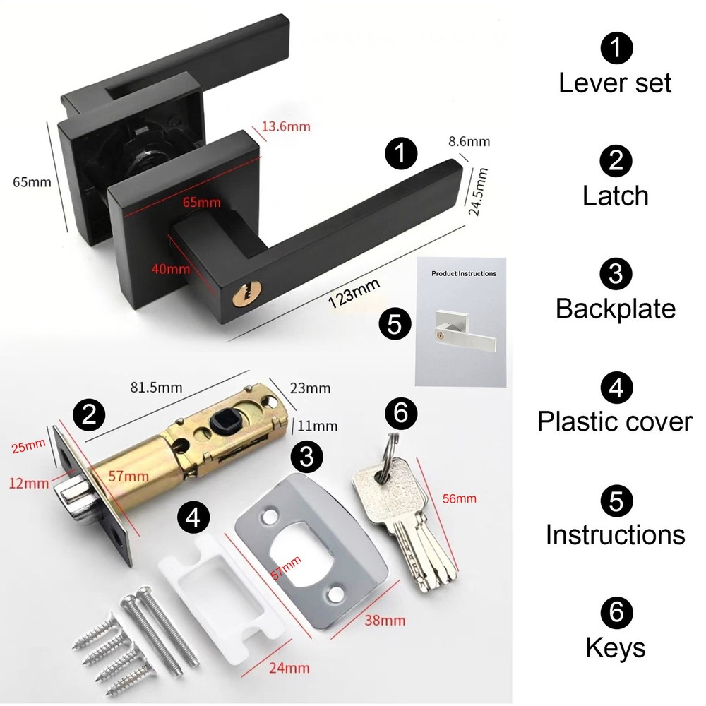 15 Pcak Square Door Handle Lever Locks Passage Privacy Entry Matte Black