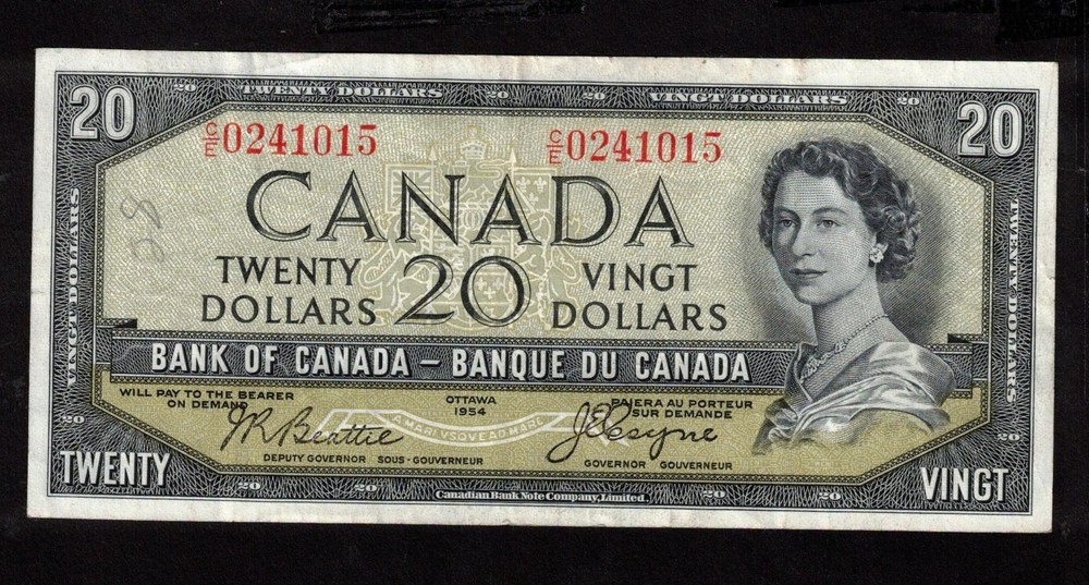 1954 Canada $20 dollar devils face note Beattie Coyne C/E 0241015 nice VF