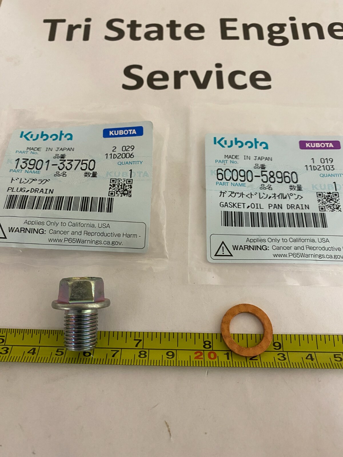 Genuine OEM Kubota Oil Pan Drain Plug 13901-33750 with Gasket