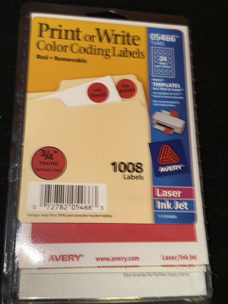 Avery Printable Removable Color-Coding Labels 3/4" dia Red 1008/Pack 05466