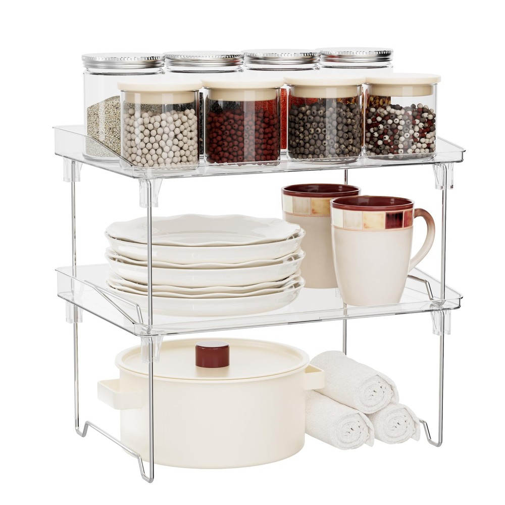 2 Pcs Cabinet Organizer Shelf, Stackable Kitchen Counter Shelves, Spice Rack,...