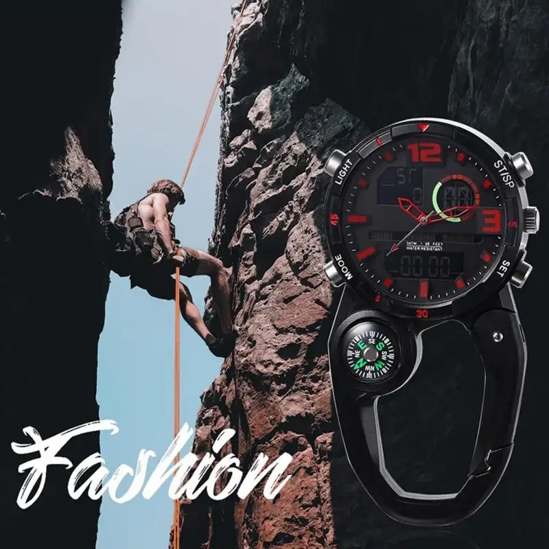 MULTIFUNCTION LED BACKPACKER ANALOG/DIGITAL QUARTZ WATCH/CARABINER COMPASS !!!